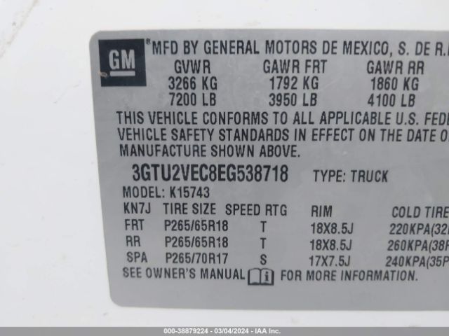 Photo 8 VIN: 3GTU2VEC8EG538718 - GMC SIERRA 1500 