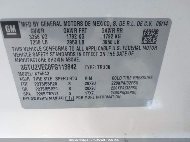 Photo 8 VIN: 3GTU2VEC8FG113842 - GMC SIERRA 