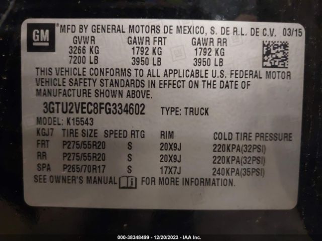 Photo 8 VIN: 3GTU2VEC8FG334602 - GMC SIERRA 1500 