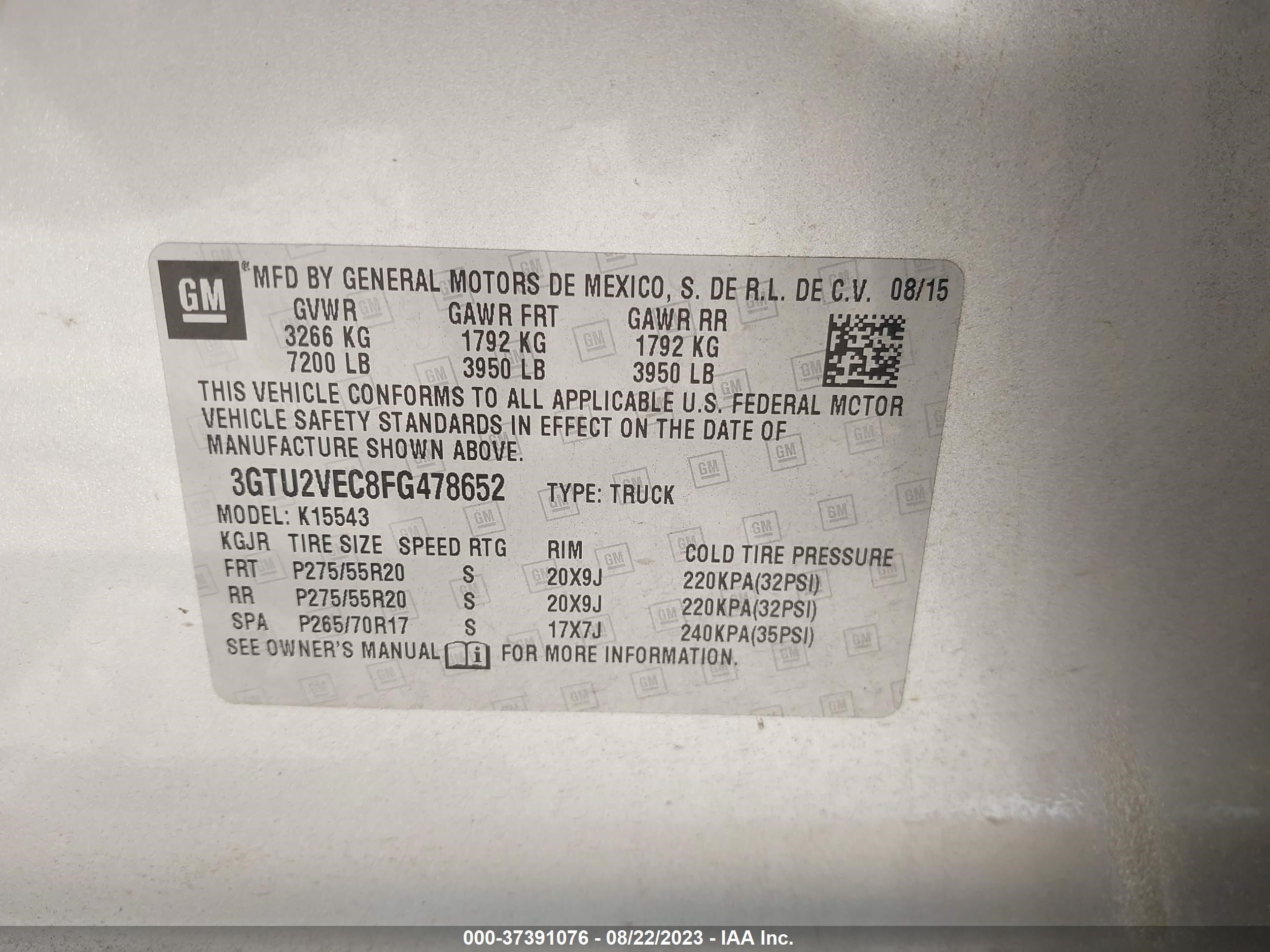 Photo 8 VIN: 3GTU2VEC8FG478652 - GMC SIERRA 