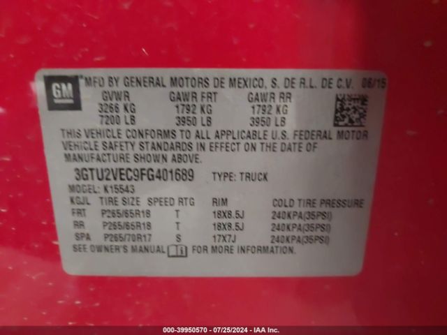 Photo 8 VIN: 3GTU2VEC9FG401689 - GMC SIERRA 