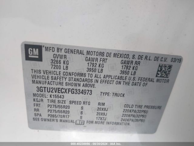 Photo 8 VIN: 3GTU2VECXFG334973 - GMC SIERRA 