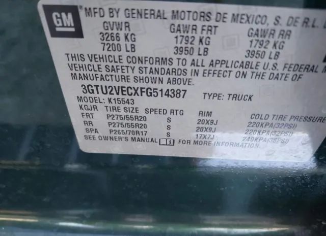 Photo 8 VIN: 3GTU2VECXFG514387 - GMC SIERRA 