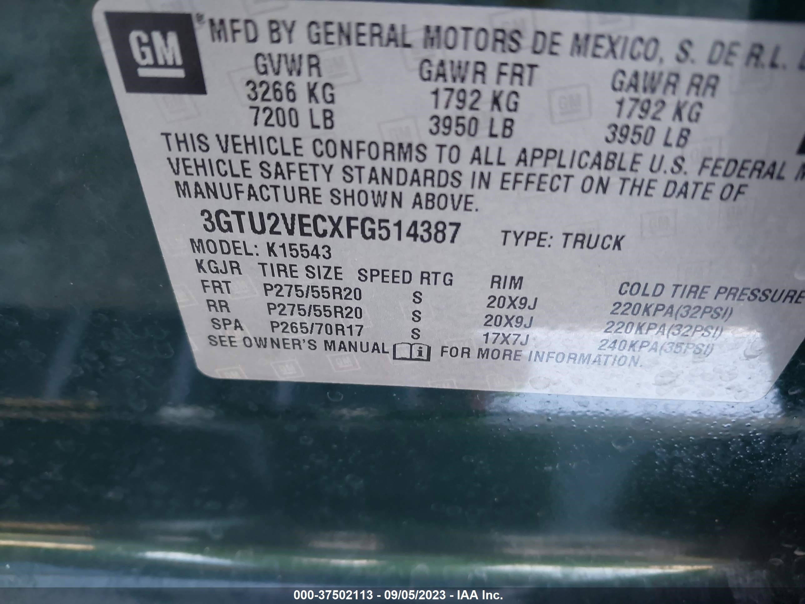 Photo 8 VIN: 3GTU2VECXFG514387 - GMC SIERRA 