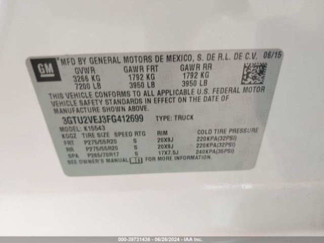 Photo 8 VIN: 3GTU2VEJ3FG412699 - GMC SIERRA 1500 