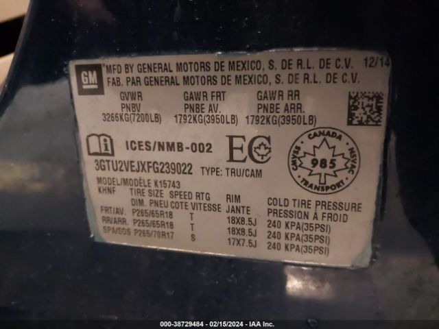 Photo 8 VIN: 3GTU2VEJXFG239022 - GMC SIERRA 1500 