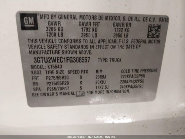 Photo 8 VIN: 3GTU2WEC1FG308557 - GMC SIERRA 1500 