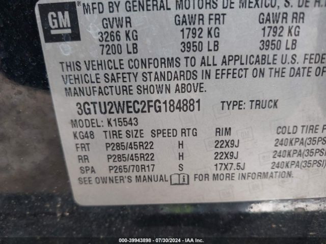 Photo 8 VIN: 3GTU2WEC2FG184881 - GMC SIERRA 