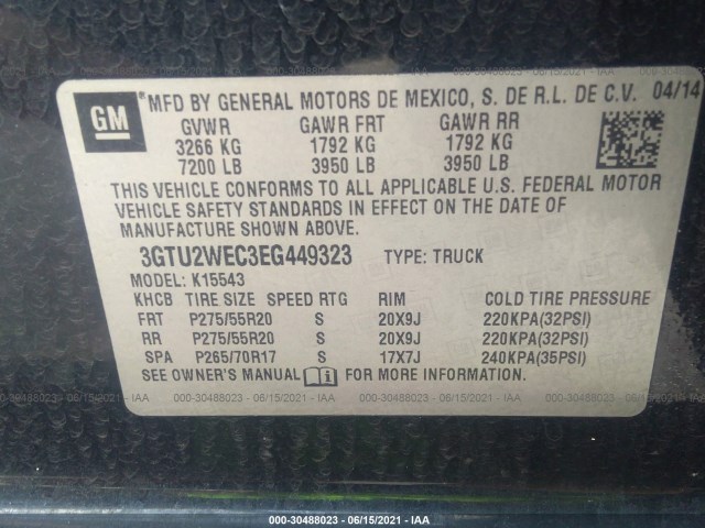 Photo 8 VIN: 3GTU2WEC3EG449323 - GMC SIERRA 1500 