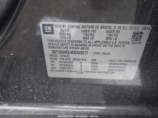 Photo 8 VIN: 3GTU2WEC4EG562617 - GMC SIERRA 1500 