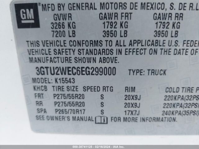 Photo 8 VIN: 3GTU2WEC6EG299000 - GMC SIERRA 1500 