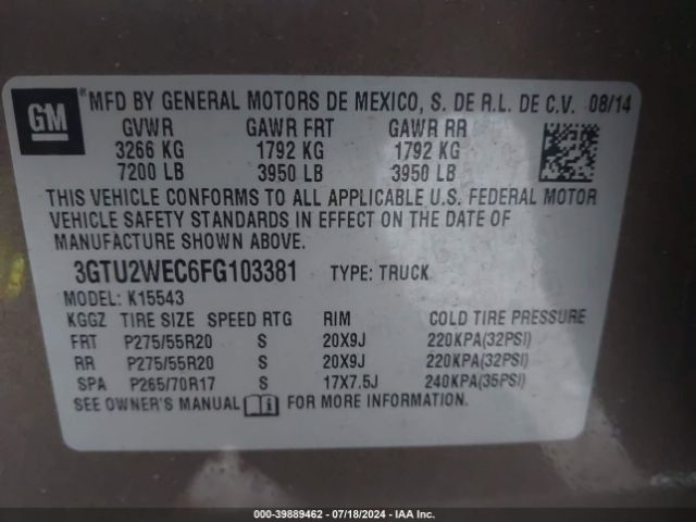 Photo 8 VIN: 3GTU2WEC6FG103381 - GMC SIERRA 