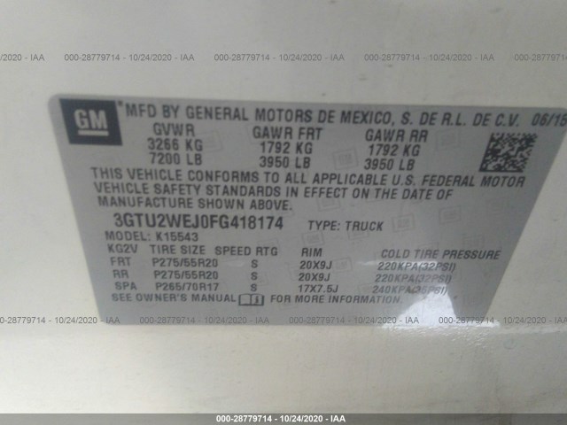 Photo 8 VIN: 3GTU2WEJ0FG418174 - GMC SIERRA 1500 