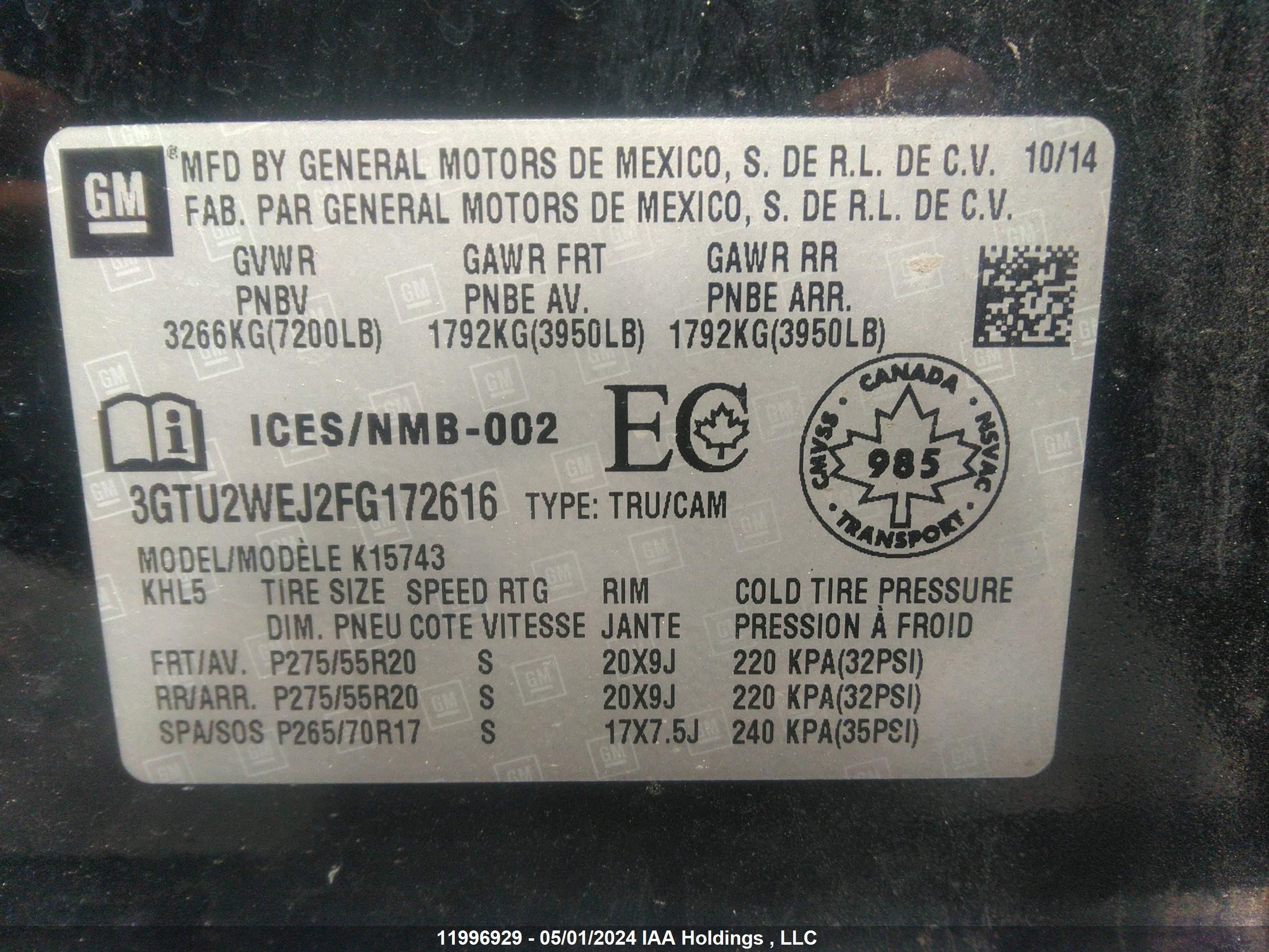 Photo 8 VIN: 3GTU2WEJ2FG172616 - GMC SIERRA 