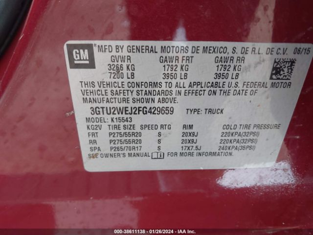 Photo 8 VIN: 3GTU2WEJ2FG429659 - GMC SIERRA 1500 