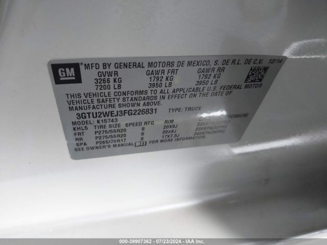 Photo 8 VIN: 3GTU2WEJ3FG226831 - GMC SIERRA 