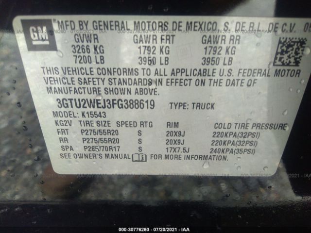 Photo 8 VIN: 3GTU2WEJ3FG388619 - GMC SIERRA 1500 