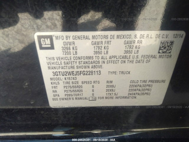 Photo 8 VIN: 3GTU2WEJ5FG228113 - GMC SIERRA 1500 