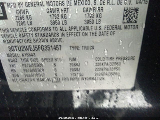 Photo 8 VIN: 3GTU2WEJ5FG351457 - GMC SIERRA 1500 