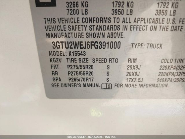 Photo 8 VIN: 3GTU2WEJ6FG391000 - GMC SIERRA 