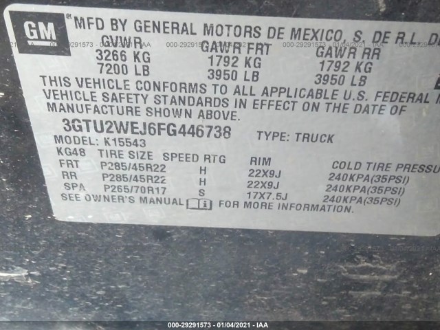 Photo 8 VIN: 3GTU2WEJ6FG446738 - GMC SIERRA 1500 