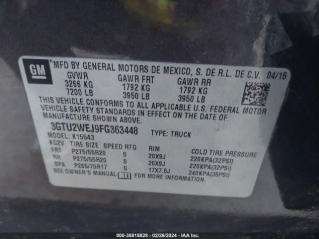 Photo 8 VIN: 3GTU2WEJ9FG363448 - GMC SIERRA 1500 