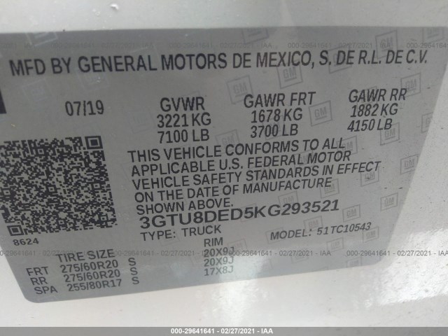 Photo 8 VIN: 3GTU8DED5KG293521 - GMC SIERRA 1500 