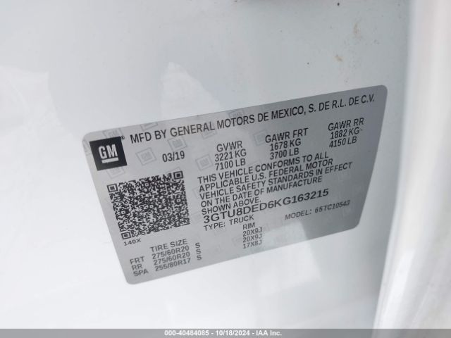 Photo 8 VIN: 3GTU8DED6KG163215 - GMC SIERRA 