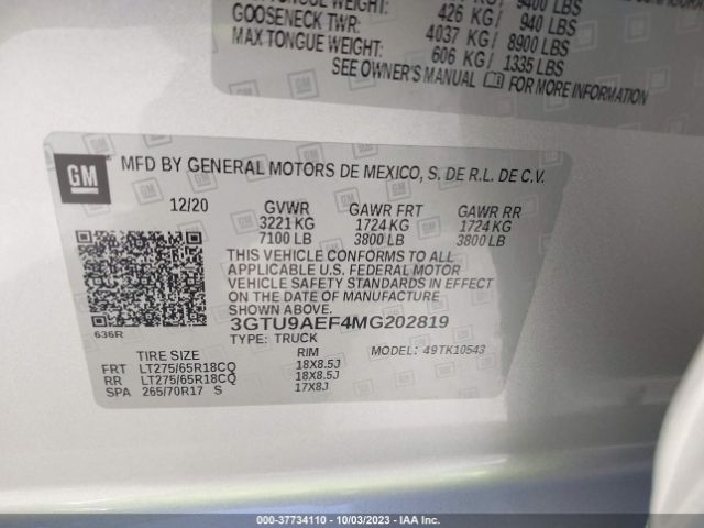 Photo 8 VIN: 3GTU9AEF4MG202819 - GMC SIERRA 1500 