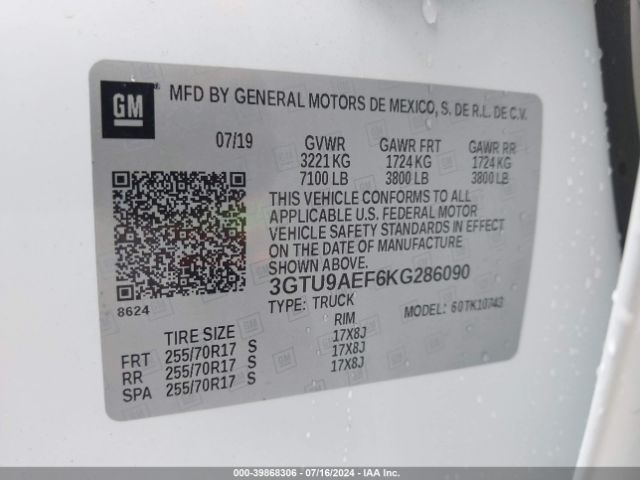 Photo 8 VIN: 3GTU9AEF6KG286090 - GMC SIERRA 