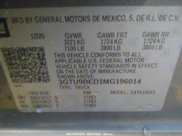 Photo 8 VIN: 3GTU9BED1MG196014 - GMC SIERRA 1500 