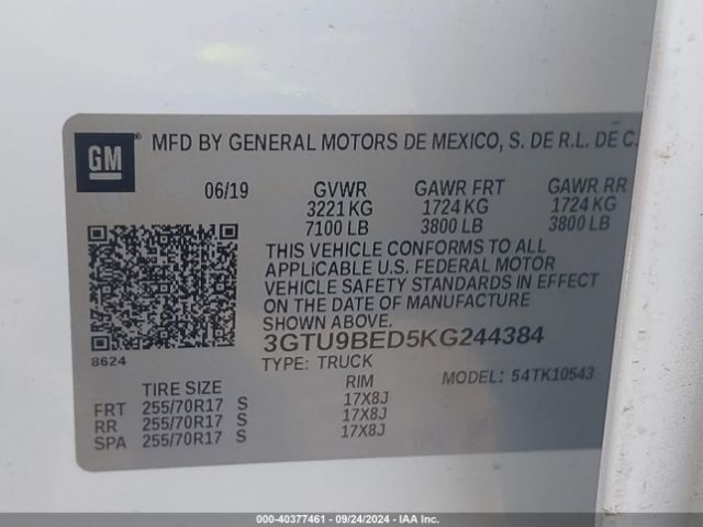 Photo 8 VIN: 3GTU9BED5KG244384 - GMC SIERRA 