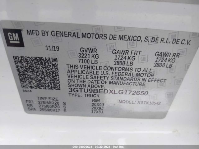 Photo 8 VIN: 3GTU9BEDXLG172650 - GMC SIERRA 1500 