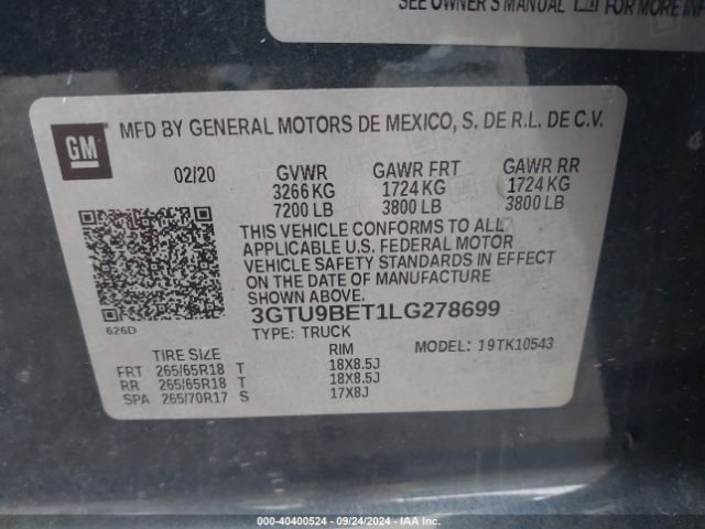 Photo 8 VIN: 3GTU9BET1LG278699 - GMC SIERRA 