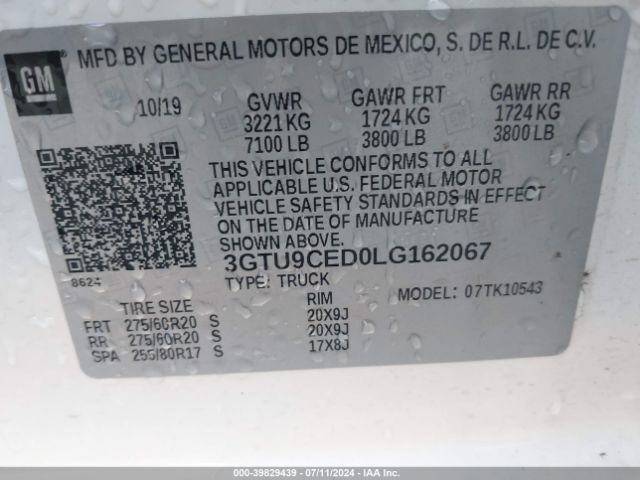 Photo 8 VIN: 3GTU9CED0LG162067 - GMC SIERRA 1500 