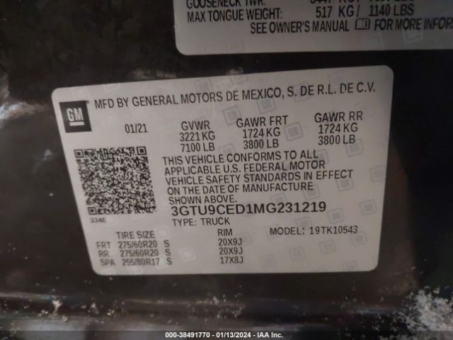 Photo 8 VIN: 3GTU9CED1MG231219 - GMC SIERRA 1500 