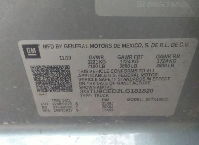 Photo 8 VIN: 3GTU9CED2LG181820 - GMC SIERRA 1500 