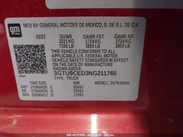 Photo 8 VIN: 3GTU9CED3NG211765 - GMC SIERRA LIMITED 