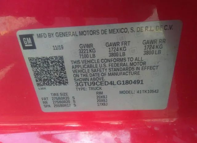 Photo 8 VIN: 3GTU9CED4LG180491 - GMC SIERRA 1500 