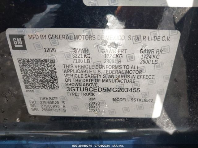 Photo 8 VIN: 3GTU9CED5MG203455 - GMC SIERRA 1500 