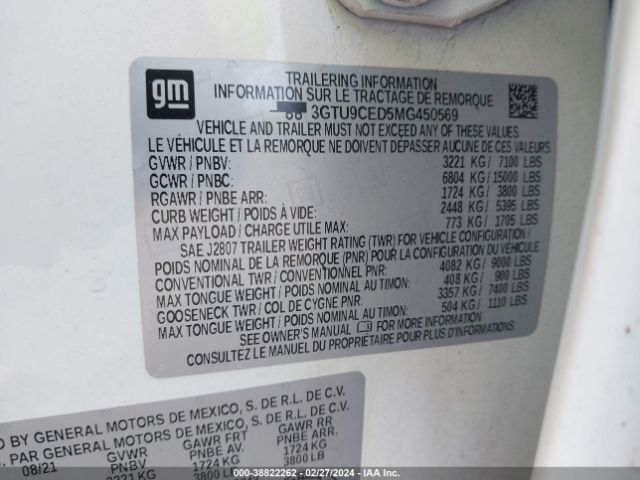 Photo 8 VIN: 3GTU9CED5MG450569 - GMC SIERRA 1500 