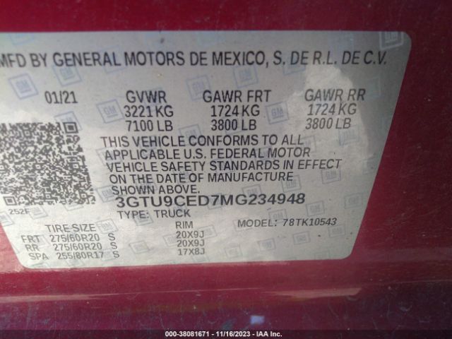 Photo 8 VIN: 3GTU9CED7MG234948 - GMC SIERRA 1500 