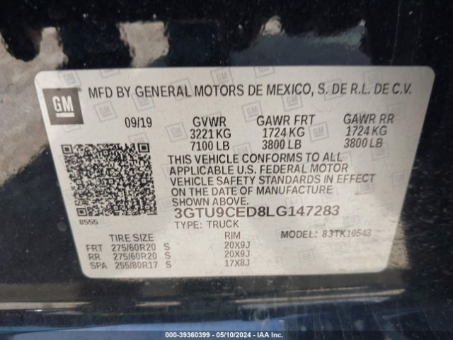 Photo 8 VIN: 3GTU9CED8LG147283 - GMC SIERRA 1500 