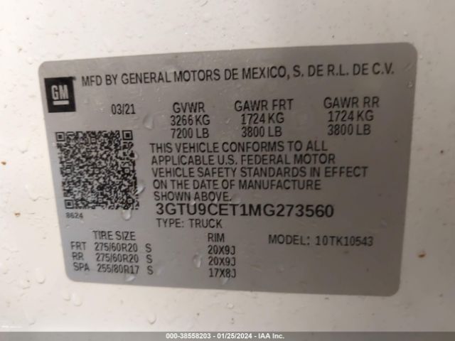 Photo 8 VIN: 3GTU9CET1MG273560 - GMC SIERRA 1500 