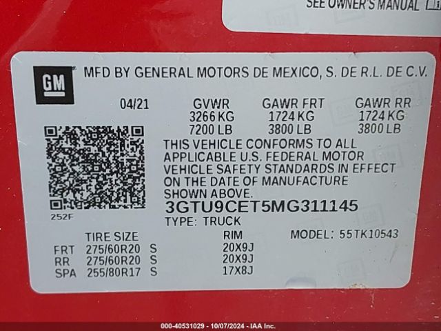 Photo 8 VIN: 3GTU9CET5MG311145 - GMC SIERRA 