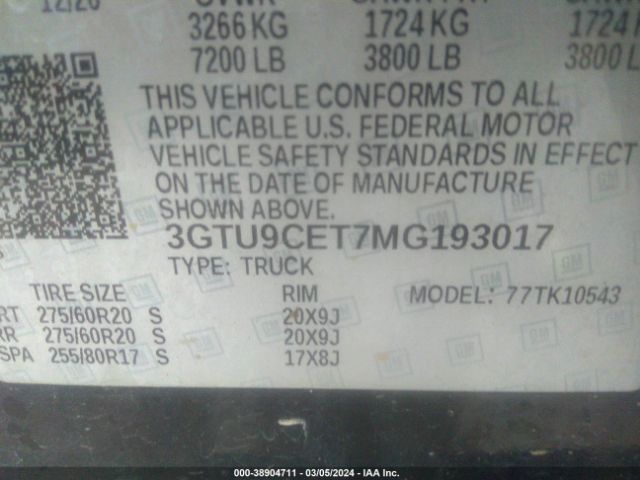 Photo 8 VIN: 3GTU9CET7MG193017 - GMC SIERRA 1500 