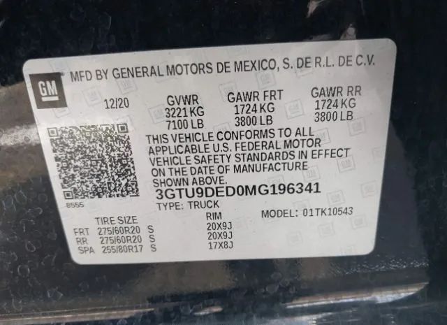 Photo 8 VIN: 3GTU9DED0MG196341 - GMC SIERRA 1500 