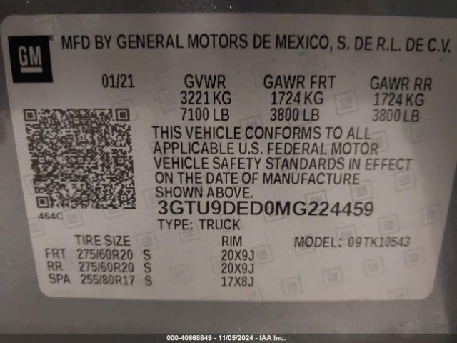 Photo 8 VIN: 3GTU9DED0MG224459 - GMC SIERRA 