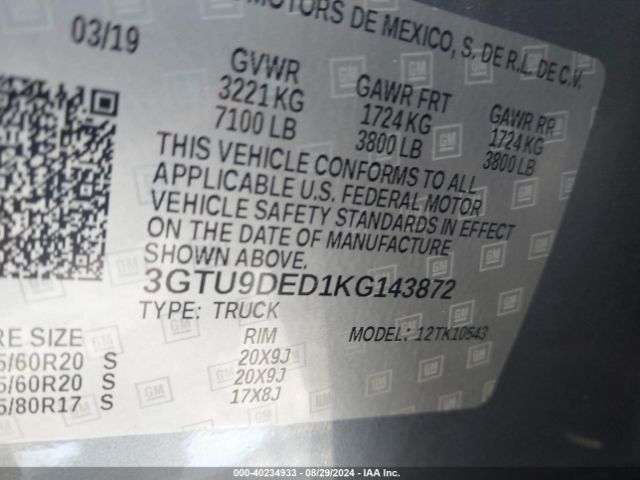 Photo 8 VIN: 3GTU9DED1KG143872 - GMC SIERRA 