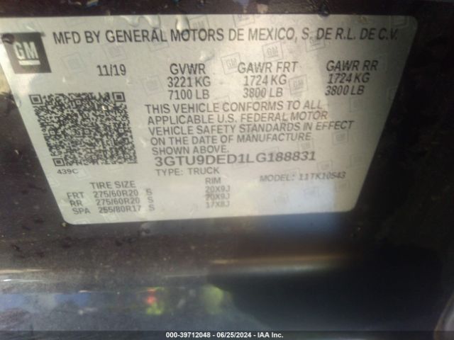 Photo 8 VIN: 3GTU9DED1LG188831 - GMC SIERRA 1500 